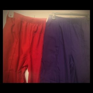 Lot of 2 scrub pants red and purple large